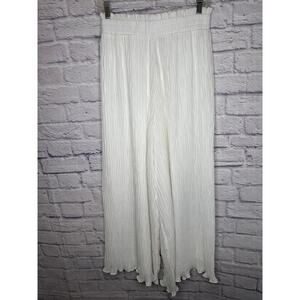 Promesa White Layered Pleated Sheer Lined Pants Elastic Waist Size MED New w/Tag